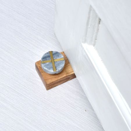 Round Grey Stone Handmade Wooden Door Stopper